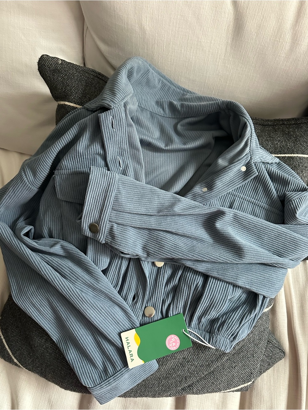 HALARA Light Blue Ribbed Snap-Front Jacket